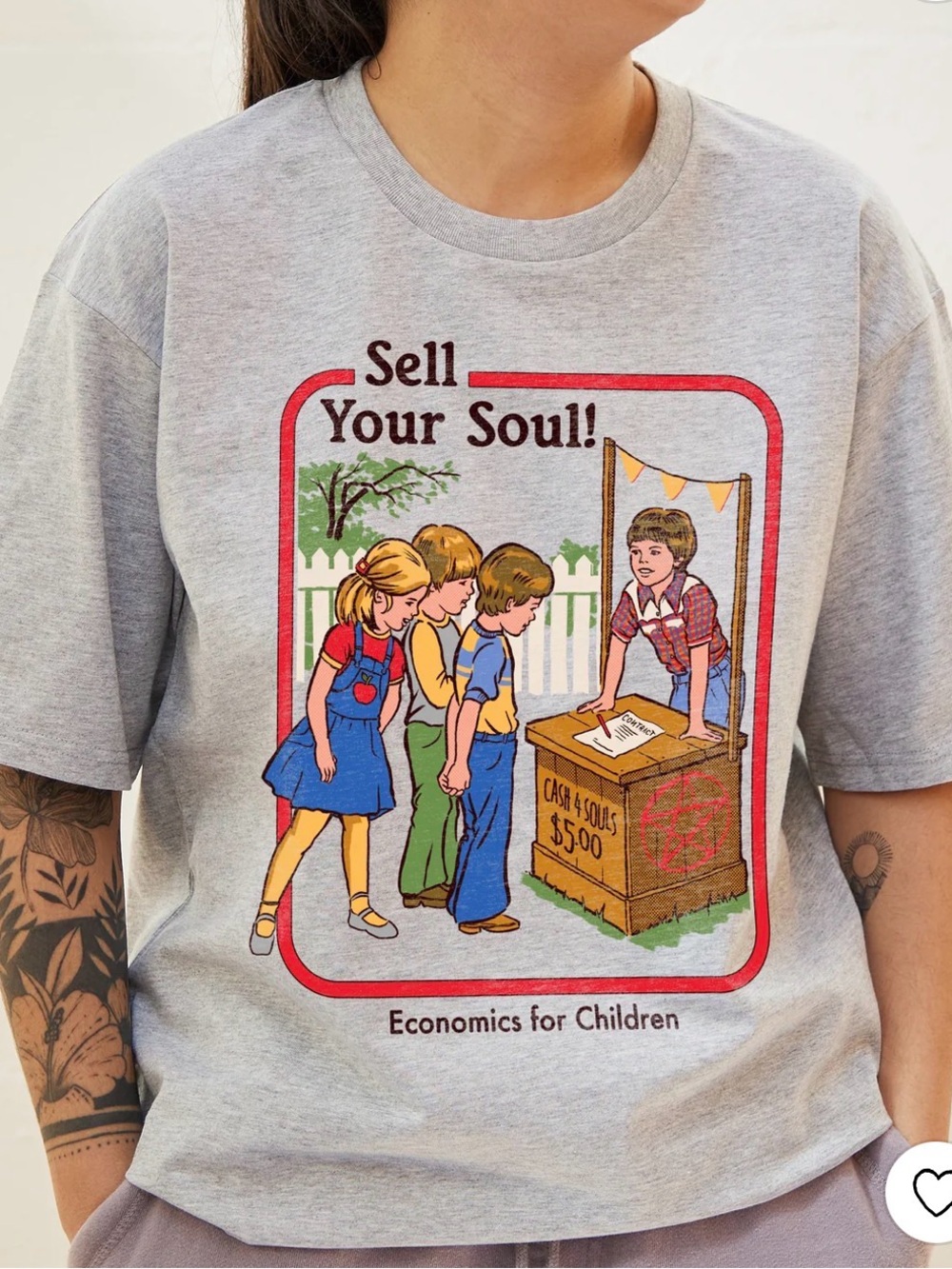 Threadless Gray Tee with Colorful Retro Kids Graphic